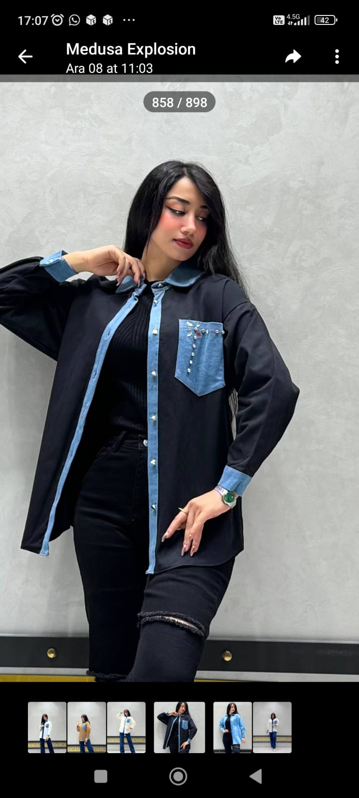 TAŞ DETAYLI SİYAH  KOT GÖMLEK